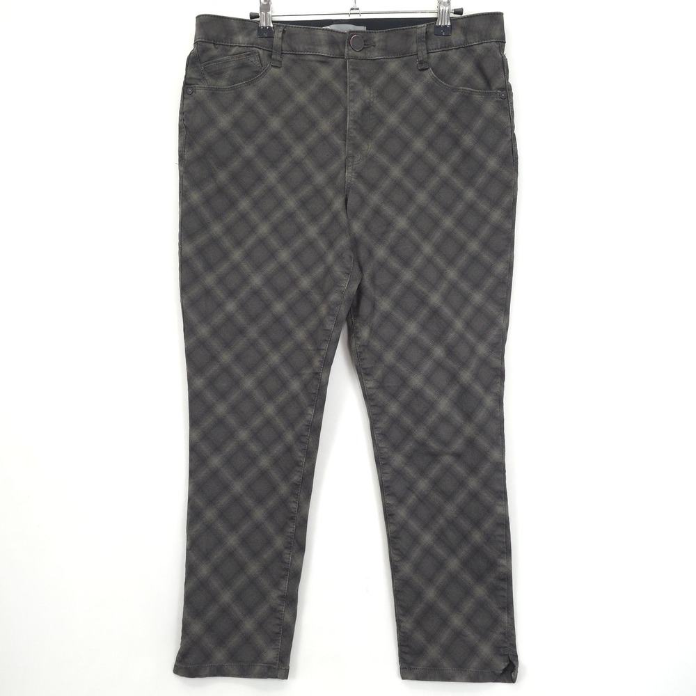 Wit & Wisdom Pants Women 12 Gray Plaid Skinny Ankle Stretch Waistband Jeans‎